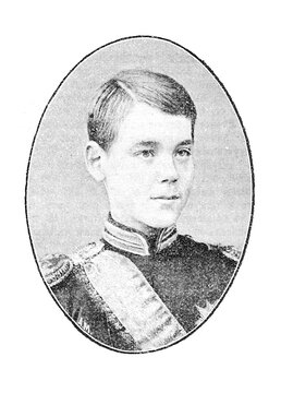 Grand Duke Mikhail Alexandrovich, 1878 - 1918, younger brother of Nicholas II, in his childhood years., old vintage illustration, 1899