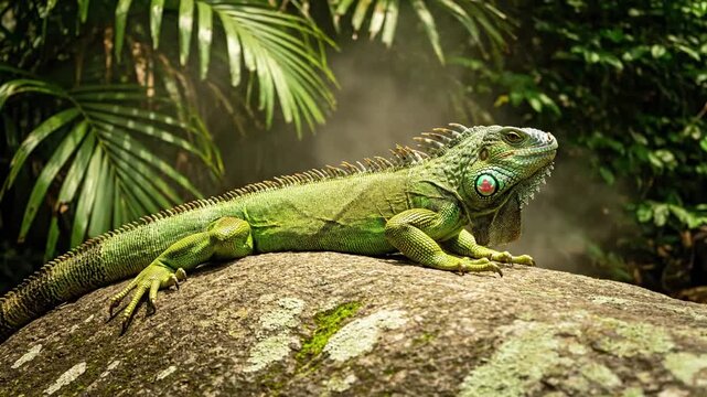 Dynamic shot of a powerful constrictor snake, perhaps a boa, slowly and gracefully coiling around a thick jungle branch, showcasing its intricate scale patterns.