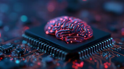 A glowing brain circuit design on a microchip, illustrating the intersection of technology and artificial intelligence in a vibrant, futuristic style.