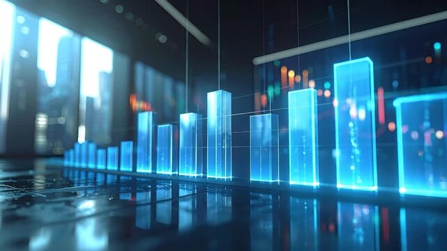 Animated Financial Data Visualization with Glowing Bar Charts