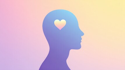 Abstract illustration of a human silhouette with a heart symbol in the head, representing emotions and mental health. Soft pastel colors create a calming atmosphere.