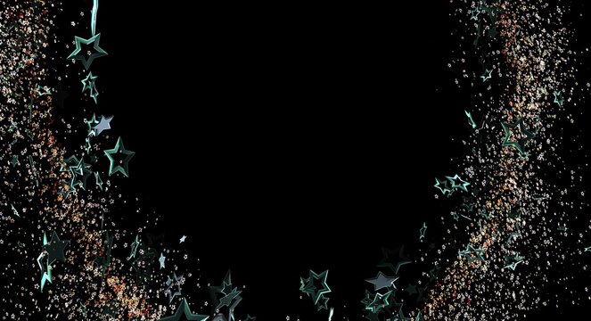 Abstract design featuring sparkling stars forming a decorative border on a black background. Perfect for celebrations an