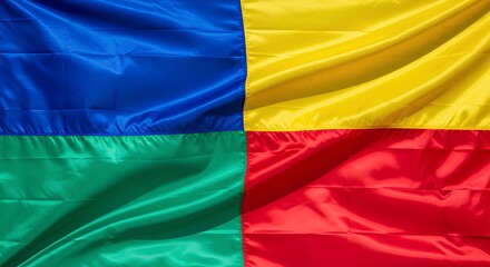 Obraz premium Four colored flag with distinct quadrants of blue, yellow, green, and red. 