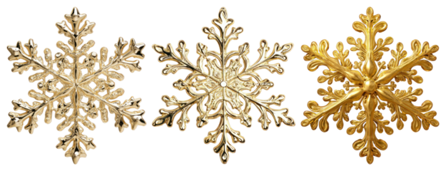 PNG Ornate golden snowflake designs, element set on transparent background