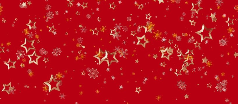 Christmas background with golden stars, snowflakes and bokeh over a red background, ideal for festive greetings and holiday - Powered by Adobe