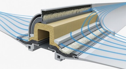 Cutaway roof panel showing layers of materials and airflow