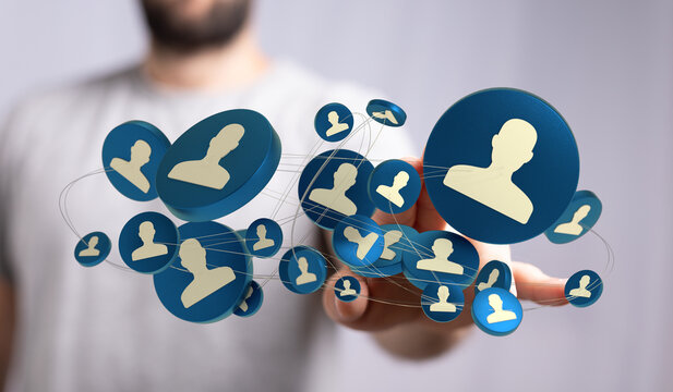 Visualize online connections and teamwork with this digital network featuring person icons. Perfect for illustrating social media engagement and