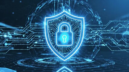 Dynamic cybersecurity shield protecting data in digital world, modern tech motion video - Powered by Adobe