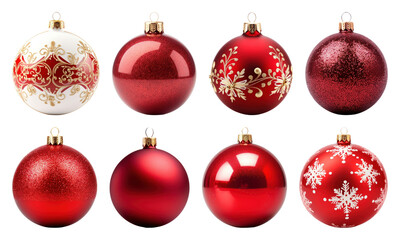 PNG Festive red Christmas ornaments collection, element set on transparent background