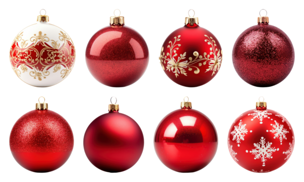 PNG Festive red Christmas ornaments collection, element set on transparent background - Powered by Adobe