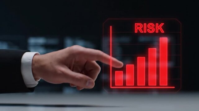Businessman reducing a high-risk graph to a safe level with a gesture