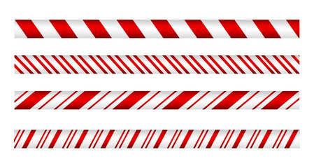 Set of Christmas candy cane straight line border with red and white striped with striped candy lollipop pattern