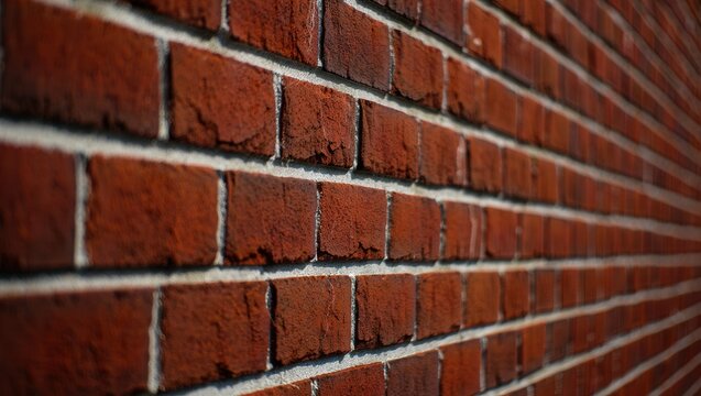 Close-up of a weathered red brick wall, showcasing its unique textures and colors, ideal for backgrounds or architectural themes.