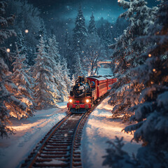 Noël Magique : Le Train de Noël au Crépuscule Hivernal