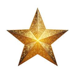 Obraz premium Ornate golden star with glowing center isolated on transparent background