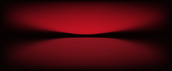 Red studio background. Abstract limbo podium studio room. Dark red gradient wall floor and spotlight scene. Showcase, promotion display. Vector stage mockup illustration