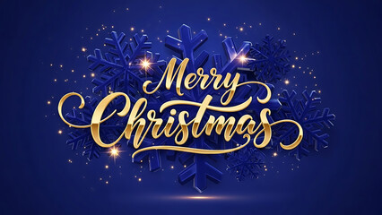 Elegant gold merry christmas script on dark blue festive background