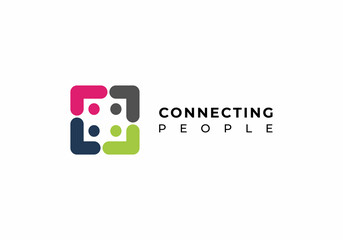 four people connected templet icon vector logo illustration