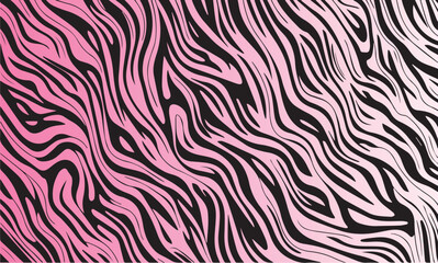 Pink and black zebra stripe pattern background with diagonal wavy lines design