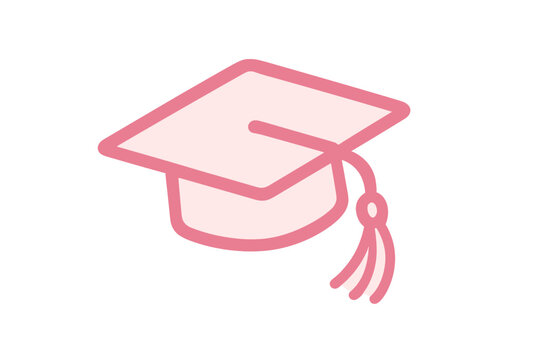 Graduation Cap Icon. Graduation cap icon sits tilted, symbolizing achievement. The cap features tassels flowing with movement, set against a plain backdrop. This icon is part of a