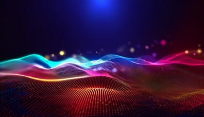 abstract colorful digital particles wave with bokeh and light background 3d render wave line dot background line wave light glowing effect particular background