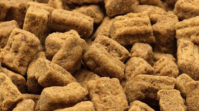 Dry dog food texture, pet meal. Healthy nutrition for animals