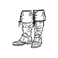 Pirates boots hand drawn in black line.