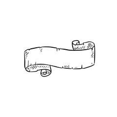 Rustic scroll hand drawn in black line.