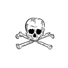 Skull and crossbones illustration created by hand.