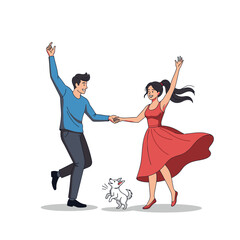 Joyful Rhythm: A Couple Dancing with Their Energetic Dog Illustrating Happiness