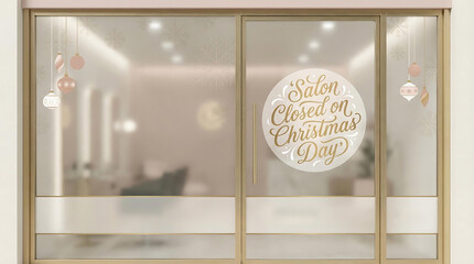 Salon closed on Christmas Day window decal with ornaments, christmas, closed, salon, window, decal, ornament, holiday, announcement, business, notification, door, glass, festive, decoration, winter, s