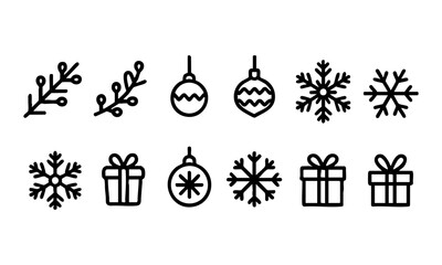Minimal Winter Snowflake Line Icons Set Vector illustration, easily editable. 