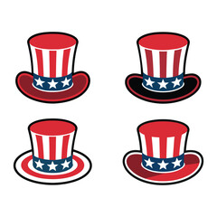Set of Patriotic Uncle Sam Hats Vector Illustration