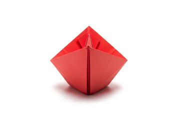 Front View 3D Rendering of Red Origami Paper Boat