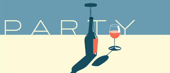 Restaurant poster, party banner, wine bar, nightclub, festival, vector isometric design. Wine bottle, glass, red wine, white wine, martini, chardonnay, cabernet, drinks, wine list, menu