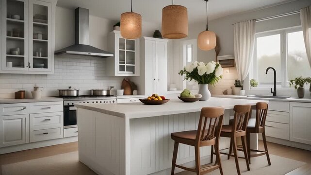 Vector graphics illustration of a cheerful child sitting on a stack of large colorful books in a bright room with a smiling sun on the wall