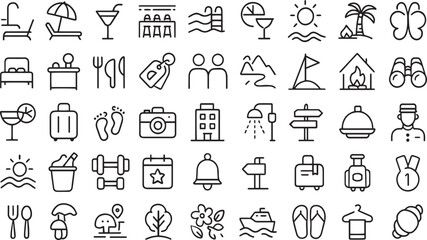Collection of travel and leisure icons in a grid layout Vector