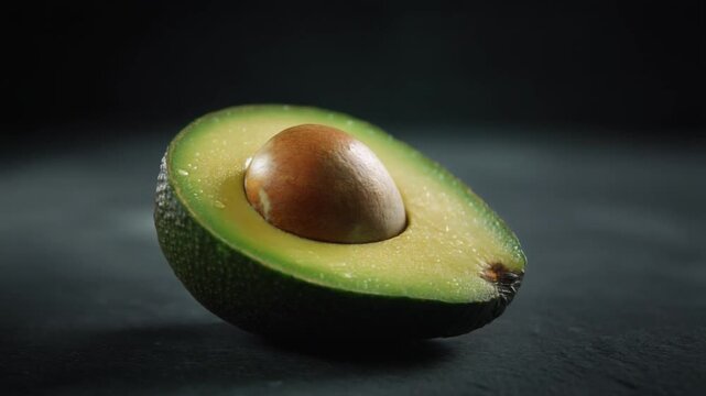 Fresh Ripe Avocado Half with Seed on Dark Slate Surface