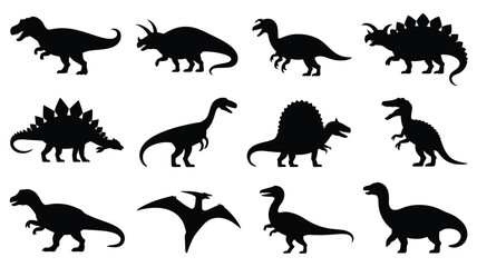 Dinosaur silhouette set vector illustration of prehistoric animals isolated on white background for education and design