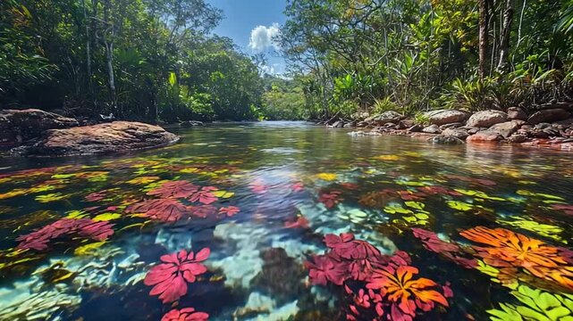 rainbow-colored ca&ntilde;o cristales river near la macarena zoom in video