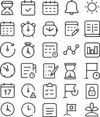 Collection of time and planning icons in a repeating pattern Vector