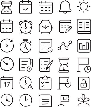 Collection of time and planning icons in a repeating pattern Vector
