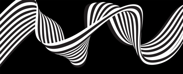 Black on white abstract perspective line wave stripes with 3d dimensional effect isolated on white. modern