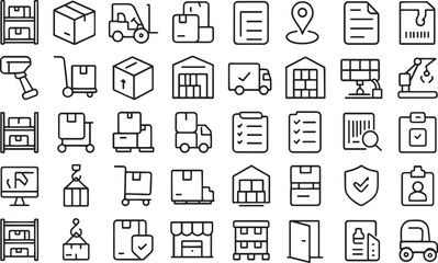 Logistics and warehouse icon set for delivery, storage, and shipping services Vector