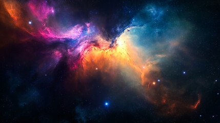 Fototapeta premium Colorful Space Nebula with Distant Stars and Cosmic Clouds