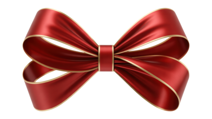 Elegant red satin bow with golden trim a luxurious decorative element for gifts and celebrations isolated on transparent background