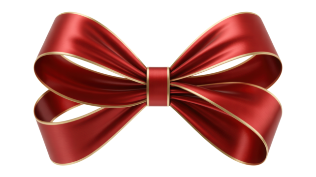 Elegant red satin bow with golden trim a luxurious decorative element for gifts and celebrations isolated on transparent background