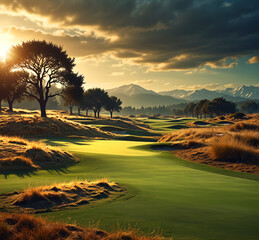 Green golf playground for recreation. Generative AI