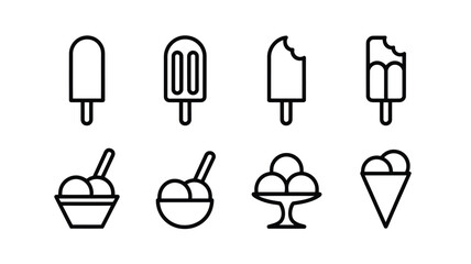 Ice cream icon set minimalist line art vector design perfect for summer menus and dessert-themed web elements