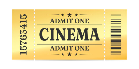 Luxury gold ticket for cinema and coupon template vector isolated.